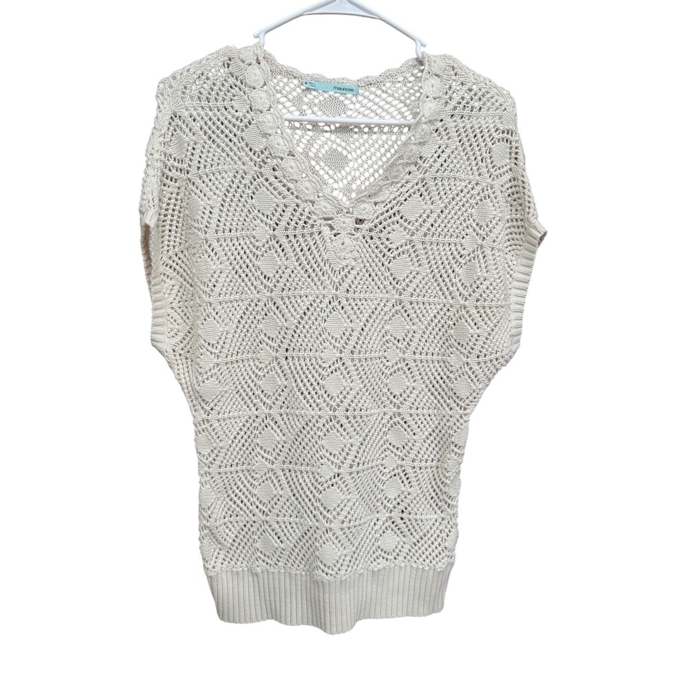 Maurices Crochet‎ Knit Top Cover Up V Neck Diamond Pattern Casual Medium